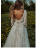 Ivory Lace Nude Lining V Back Sexy Boho Wedding Dress